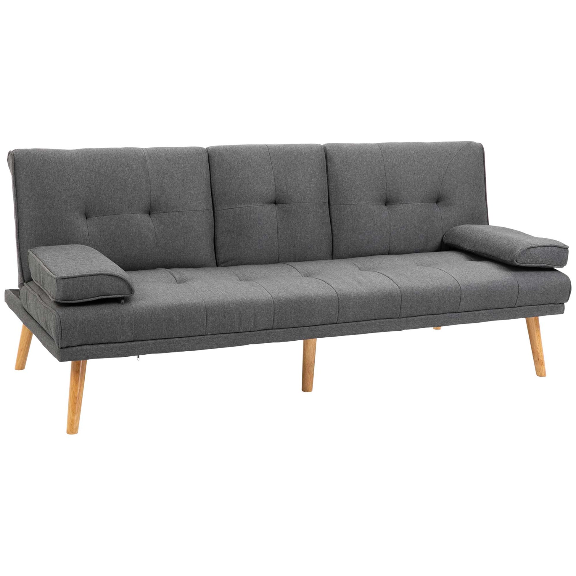 Sleeper Sofa, 3-Seater Sofa Bed with Folding Table, Cup Holder, Sofa Bed with Linen Look, in Scandinavian Design, Up to 250 kg Load Capacity, for Living Room, Dark Gray