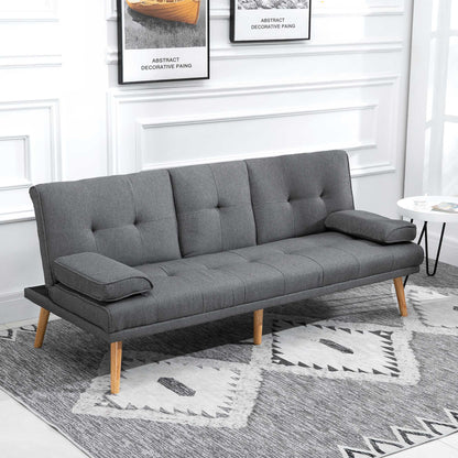 Sleeper Sofa, 3-Seater Sofa Bed with Folding Table, Cup Holder, Sofa Bed with Linen Look, in Scandinavian Design, Up to 250 kg Load Capacity, for Living Room, Dark Gray
