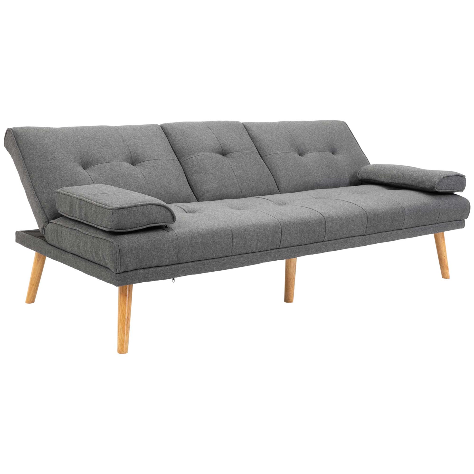 Sleeper Sofa, 3-Seater Sofa Bed with Folding Table, Cup Holder, Sofa Bed with Linen Look, in Scandinavian Design, Up to 250 kg Load Capacity, for Living Room, Dark Gray