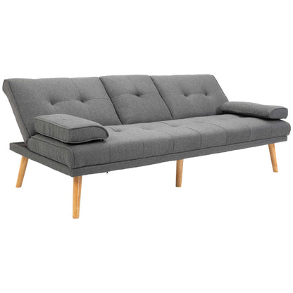 Sleeper Sofa, 3-Seater Sofa Bed with Folding Table, Cup Holder, Sofa Bed with Linen Look, in Scandinavian Design, Up to 250 kg Load Capacity, for Living Room, Dark Gray