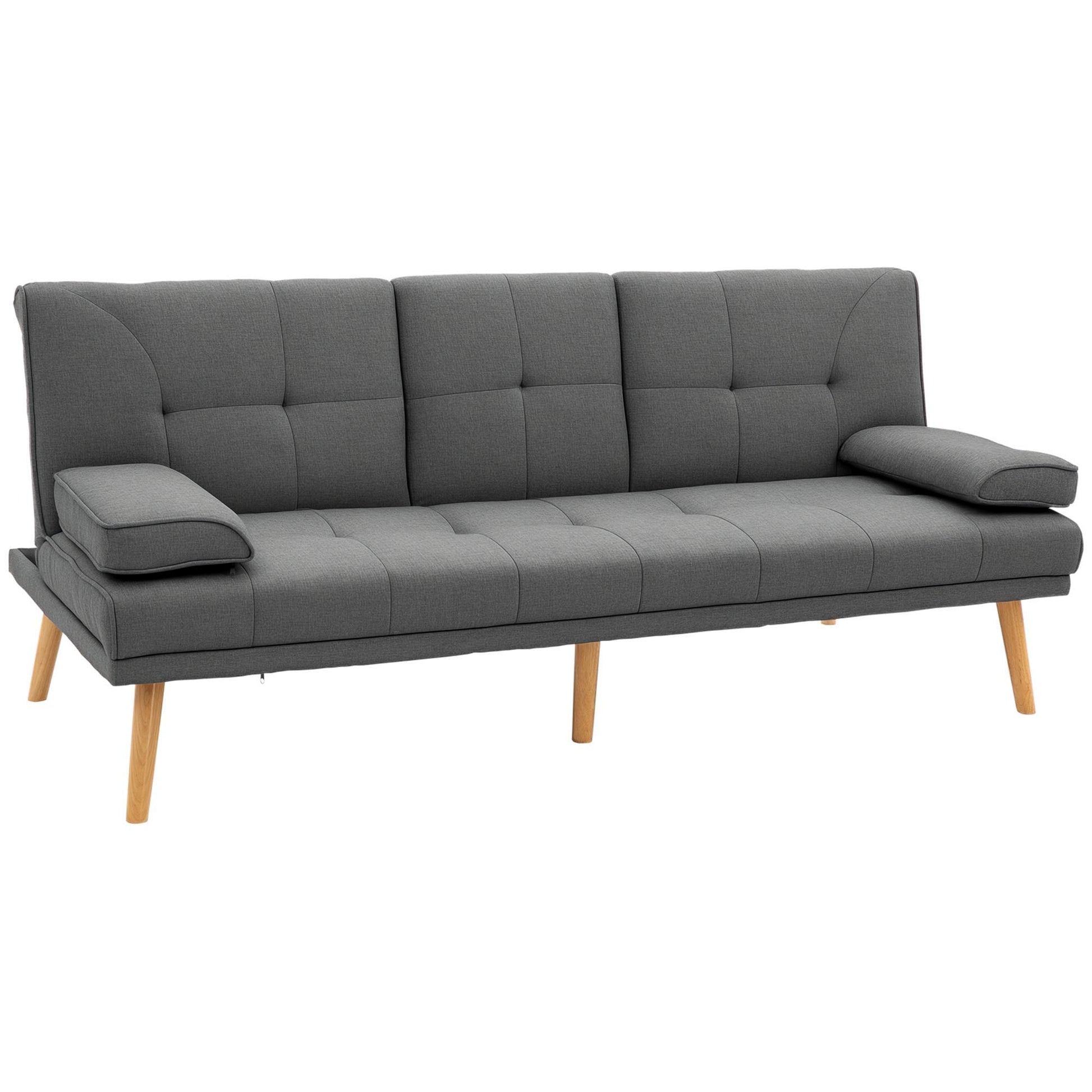 Sleeper Sofa, 3-Seater Sofa Bed with Folding Table, Cup Holder, Sofa Bed with Linen Look, in Scandinavian Design, Up to 250 kg Load Capacity, for Living Room, Dark Gray