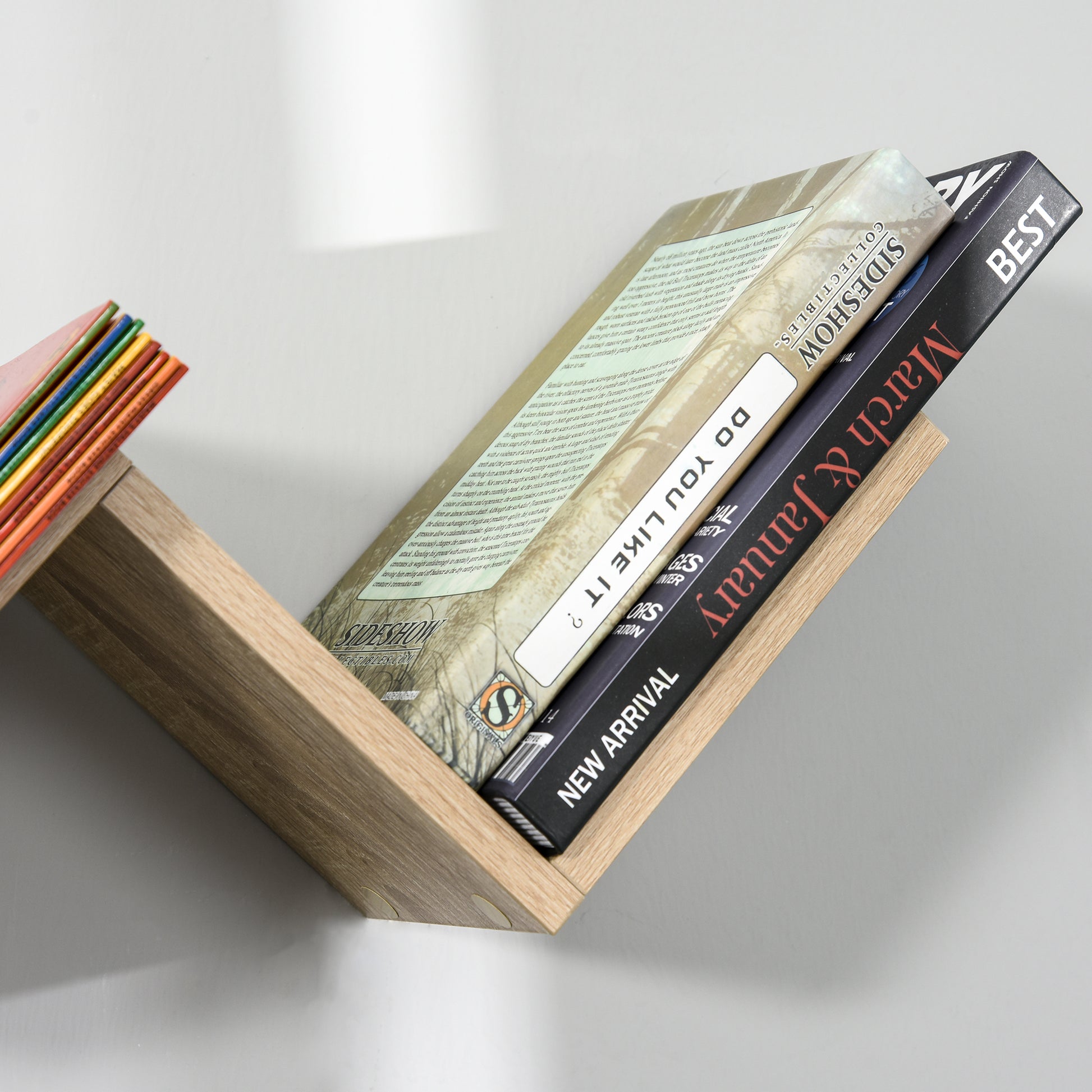 Floating Wall Shelves - contemporary V design - mounting kit included - light oak particle board panels