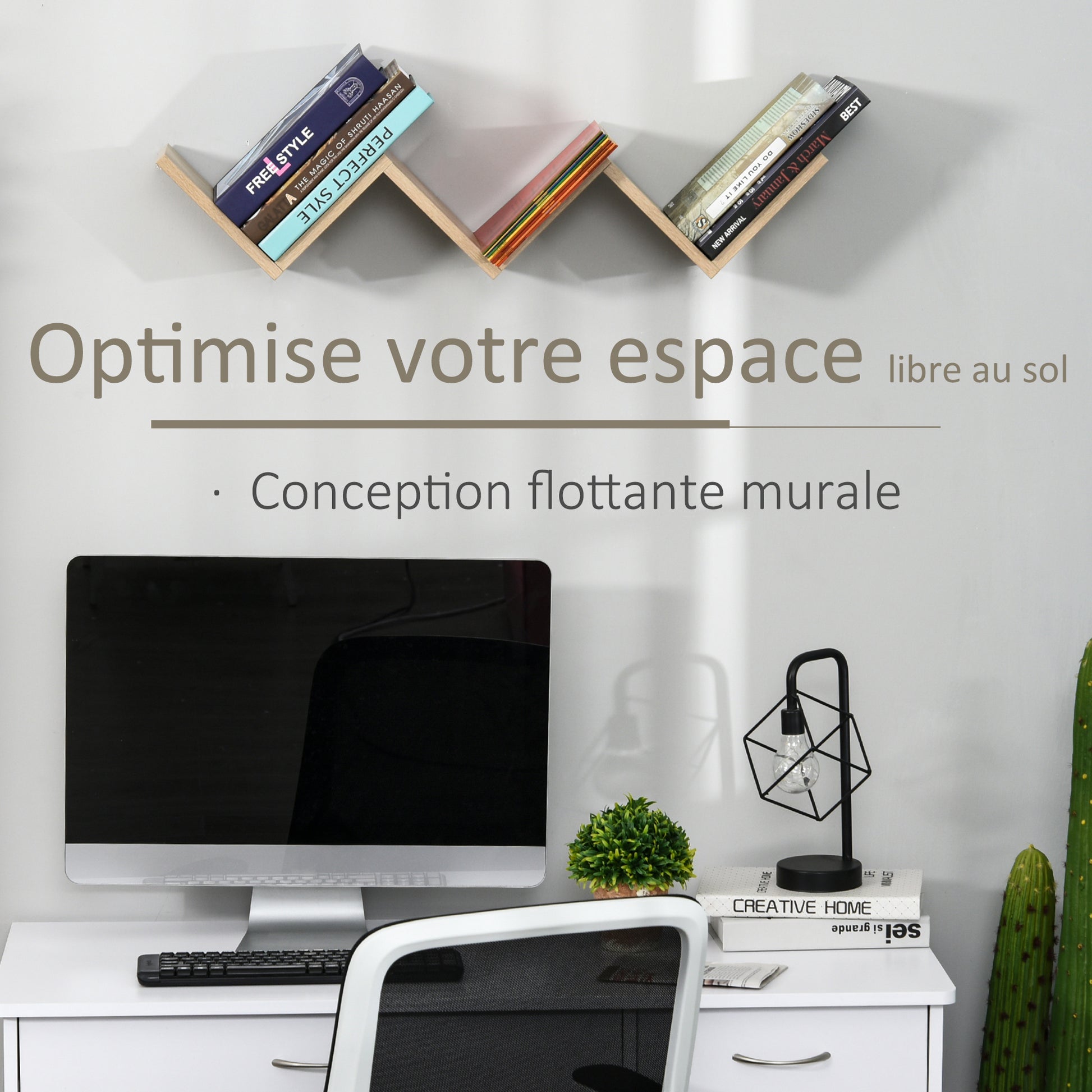 Floating Wall Shelves - contemporary V design - mounting kit included - light oak particle board panels