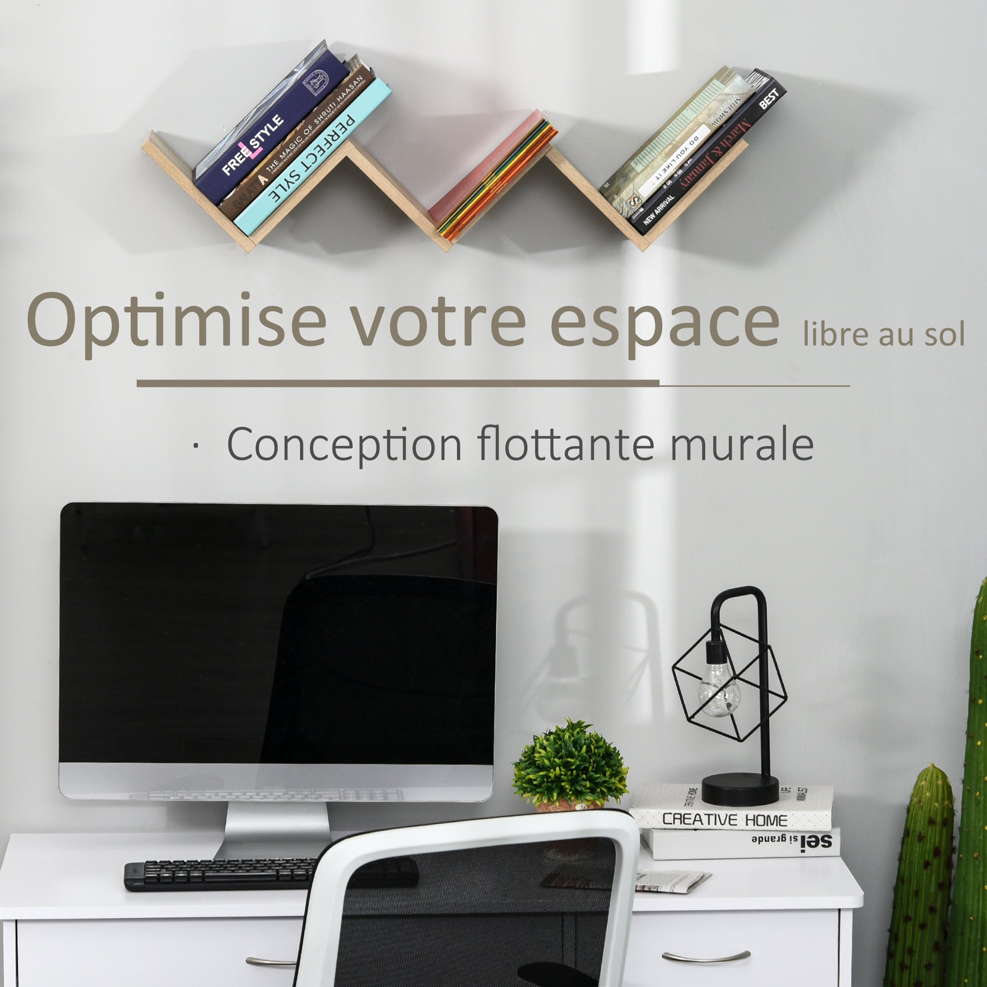 Floating Wall Shelves - contemporary V design - mounting kit included - light oak particle board panels
