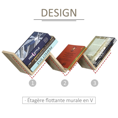 Floating Wall Shelves - contemporary V design - mounting kit included - light oak particle board panels