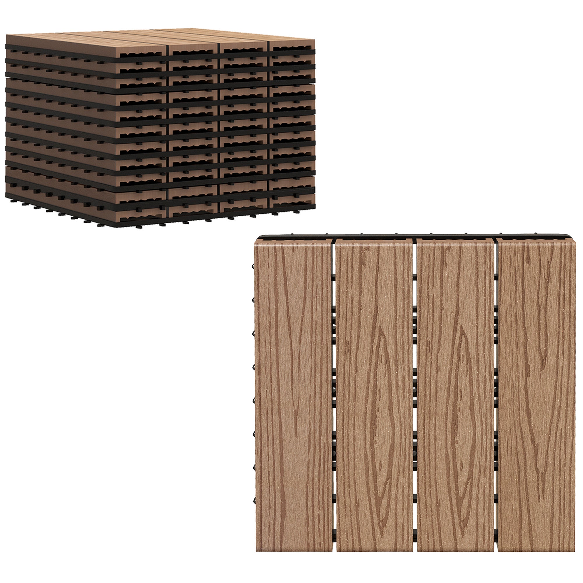 Terrace Tiles - Interlocking Deck Tiles - Set of 11 pcs, Max Surface 10.76 sq ft - Easy Installation, dim. 11.81 x 11.81 inches