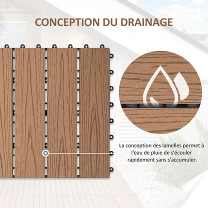 Terrace Tiles - Interlocking Deck Tiles - Set of 11 pcs, Max Surface 10.76 sq ft - Easy Installation, dim. 11.81 x 11.81 inches