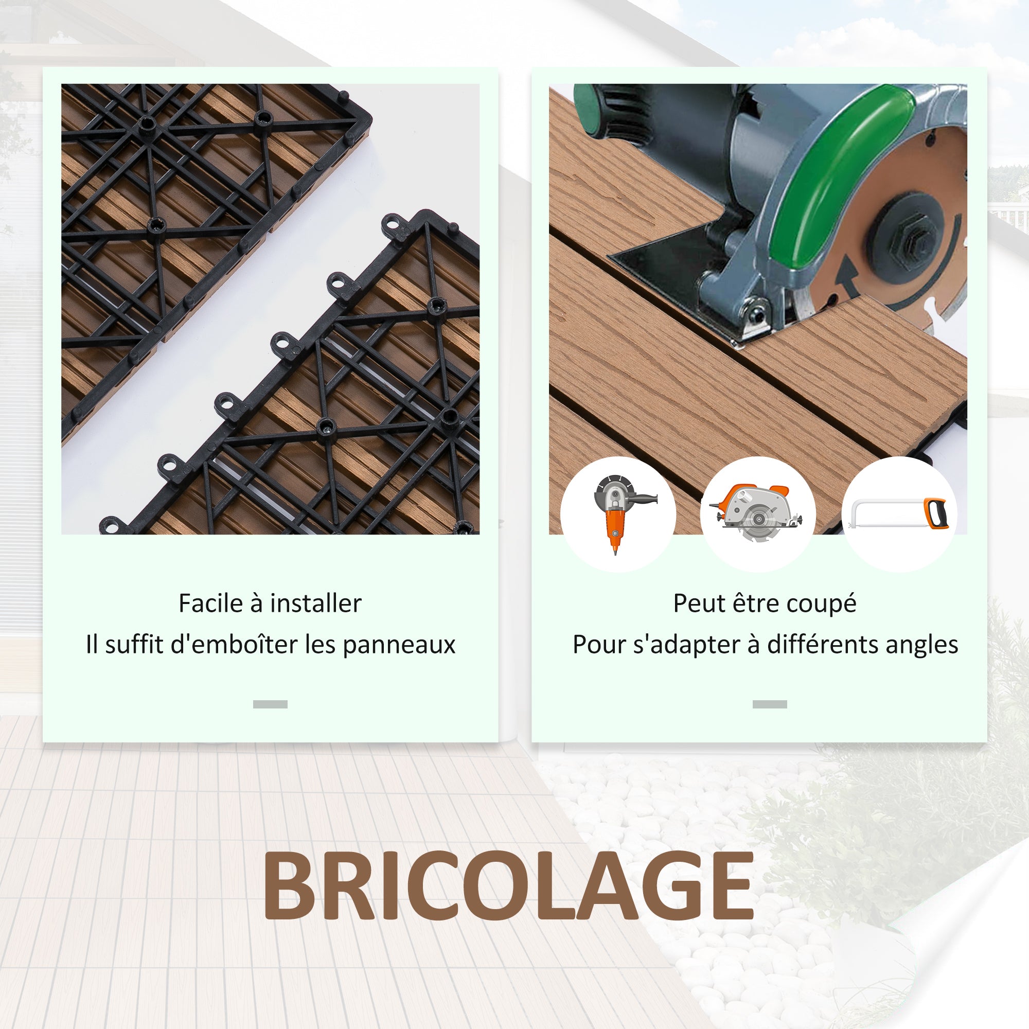 Terrace Tiles - Interlocking Deck Tiles - Set of 11 pcs, Max Surface 10.76 sq ft - Easy Installation, dim. 11.81 x 11.81 inches