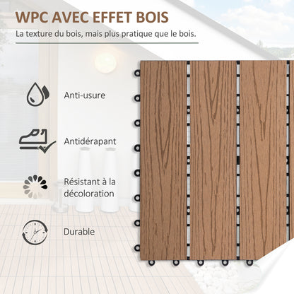 Terrace Tiles - Interlocking Deck Tiles - Set of 11 pcs, Max Surface 10.76 sq ft - Easy Installation, dim. 11.81 x 11.81 inches
