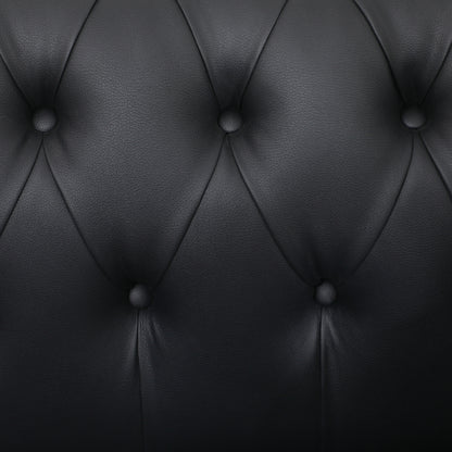 2-Seater Chesterfield Style Faux Leather Sofa, Quilted Loveseat with Armrests and Thick Padding, Sofa with Rubber Wood Legs for Living Room and Office, Black