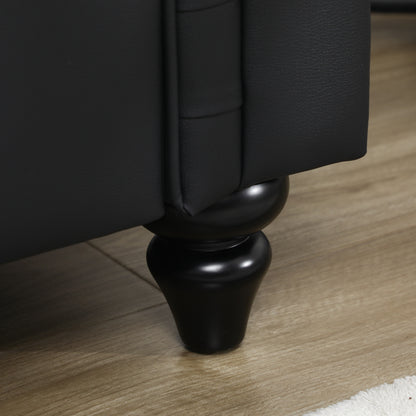 2-Seater Chesterfield Style Faux Leather Sofa, Quilted Loveseat with Armrests and Thick Padding, Sofa with Rubber Wood Legs for Living Room and Office, Black