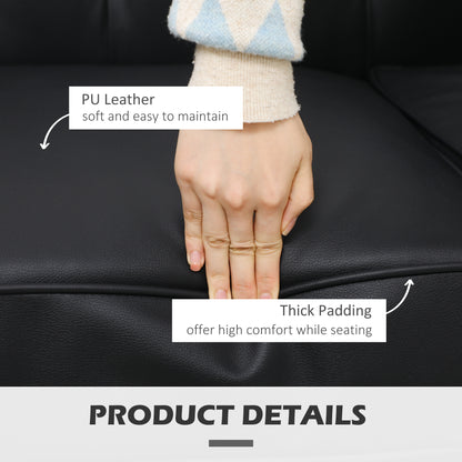 2-Seater Chesterfield Style Faux Leather Sofa, Quilted Loveseat with Armrests and Thick Padding, Sofa with Rubber Wood Legs for Living Room and Office, Black