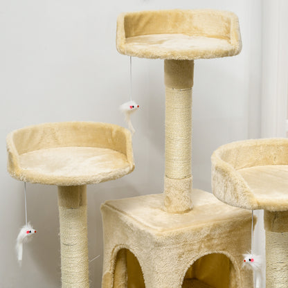 Large Cat Scratching Tree 60x50x181 cm with Multiple Scratching Posts Platforms Stairs Caves Toys Activity Center Beige