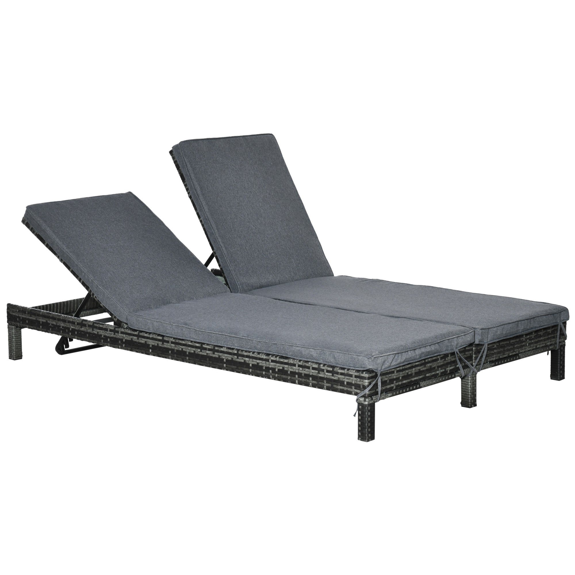 Poly Rattan Double Lounger Sun Lounger Garden Lounger for 2 Persons Relax Lounger Luxury Lounge 5-level Backrest Metal PE Rattan Grey 196 x 120 x 28 cm