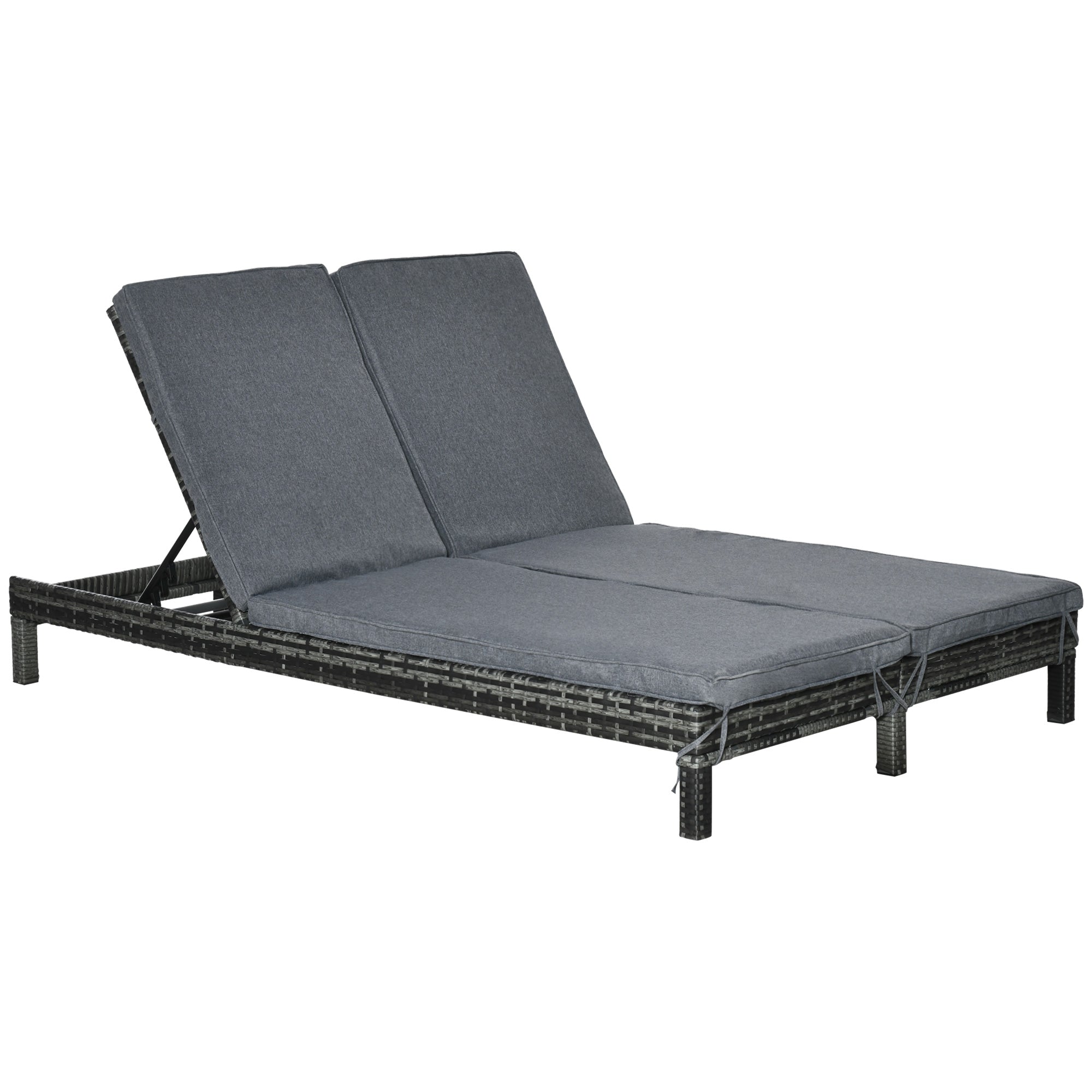 Poly Rattan Double Lounger Sun Lounger Garden Lounger for 2 Persons Relax Lounger Luxury Lounge 5-level Backrest Metal PE Rattan Grey 196 x 120 x 28 cm