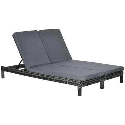 Poly Rattan Double Lounger Sun Lounger Garden Lounger for 2 Persons Relax Lounger Luxury Lounge 5-level Backrest Metal PE Rattan Grey 196 x 120 x 28 cm