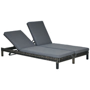 Poly Rattan Double Lounger Sun Lounger Garden Lounger for 2 Persons Relax Lounger Luxury Lounge 5-level Backrest Metal PE Rattan Grey 196 x 120 x 28 cm