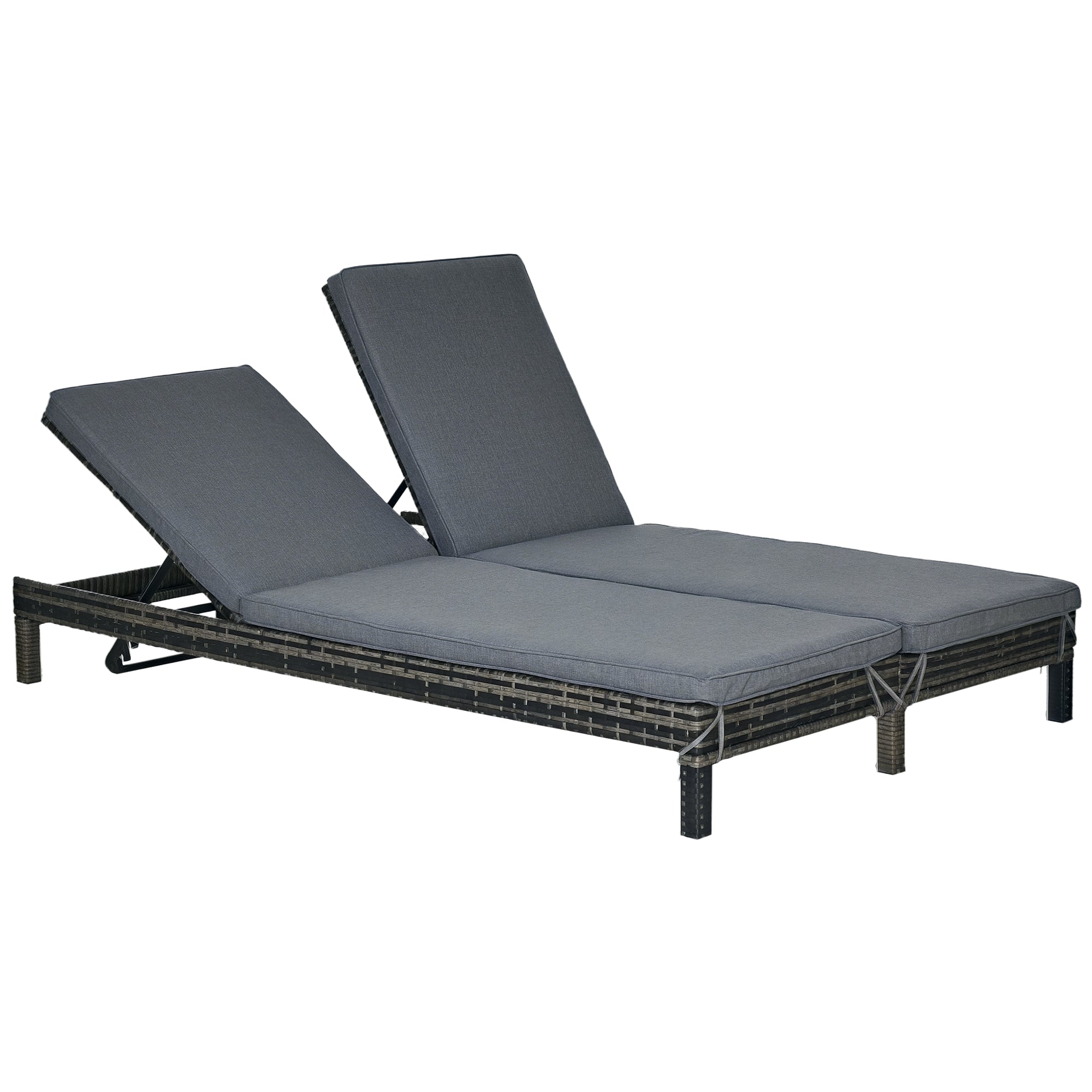 Poly Rattan Double Lounger Sun Lounger Garden Lounger for 2 Persons Relax Lounger Luxury Lounge 5-level Backrest Metal PE Rattan Grey 196 x 120 x 28 cm