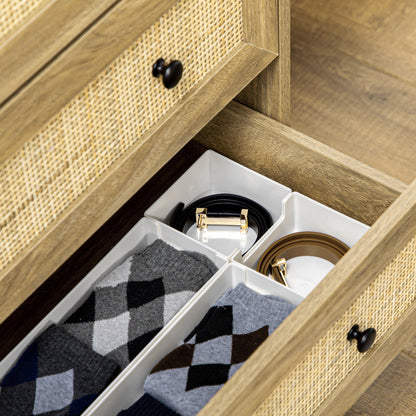 Chest of Drawers with 3 Drawers Narrow Bedroom Dresser with Rattan Fronts and Raised Legs Dresser for Living Room Office 80x35x76 cm Natural