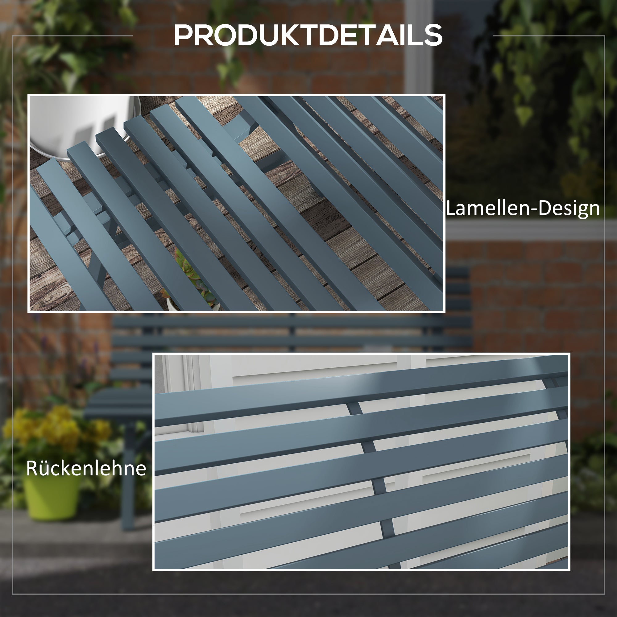 2-Seater Aluminum Garden Bench, Weatherproof Bench, UV Resistant Garden Furniture with Slatted Design, Park Bench 240kg Load Capacity, Balcony Bench for Balcony Terrace, Garden, 123x67x79cm, Blue