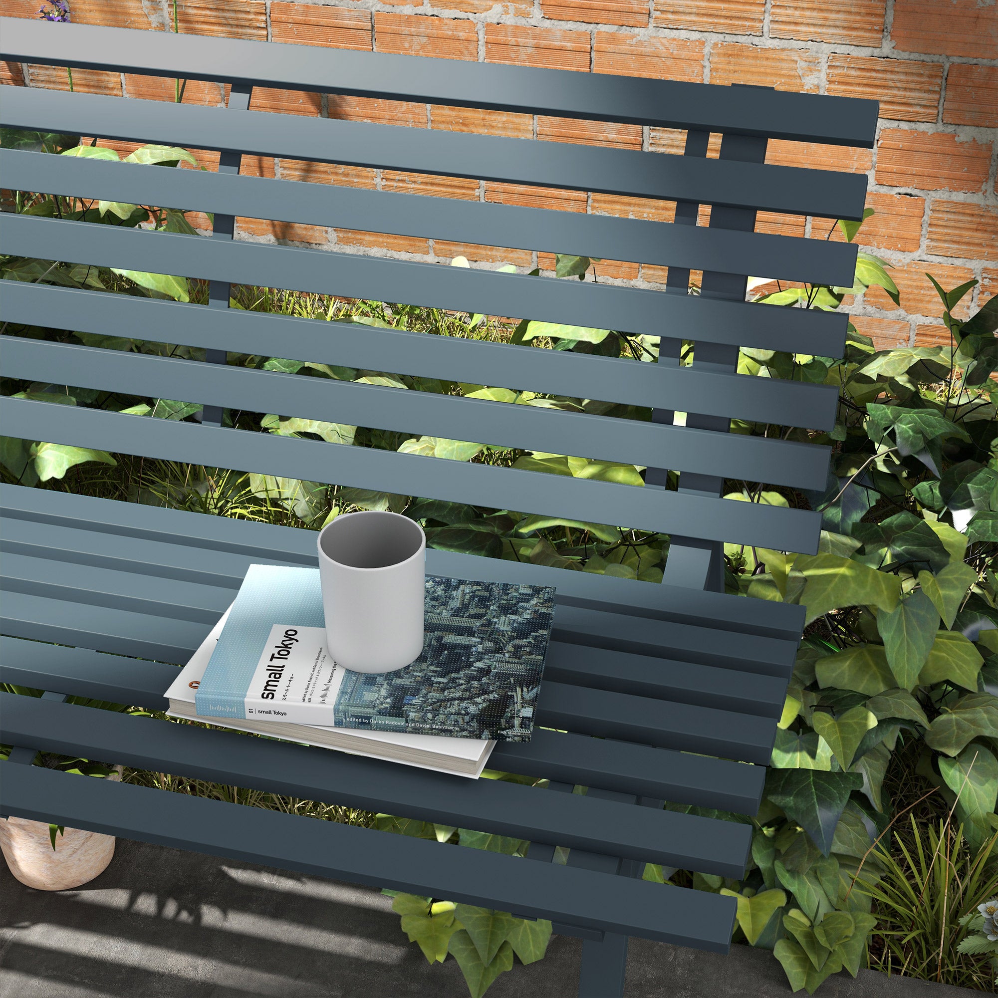 2-Seater Aluminum Garden Bench, Weatherproof Bench, UV Resistant Garden Furniture with Slatted Design, Park Bench 240kg Load Capacity, Balcony Bench for Balcony Terrace, Garden, 123x67x79cm, Blue