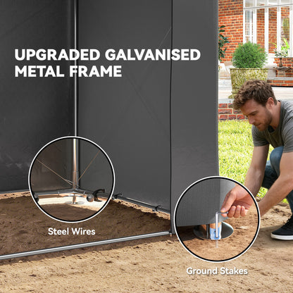 2.5 x 1.8 m (8.2 x 5.9 ft) Waterproof Garage Tent — Sloped Roof, Roll-Up Zipper Door & Vent, UV-Resistant Storage Shelter for Bikes (Dark Gray)