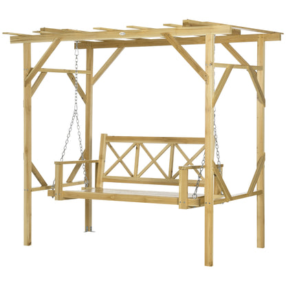 Hollywood Swing Bench with Pergola, 2-Seater Garden Swing, Weather-Resistant Bench for Garden, Balcony, Solid Wood, Natural, 221 x 140 x 196 cm