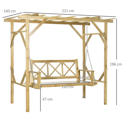 Hollywood Swing Bench with Pergola, 2-Seater Garden Swing, Weather-Resistant Bench for Garden, Balcony, Solid Wood, Natural, 221 x 140 x 196 cm
