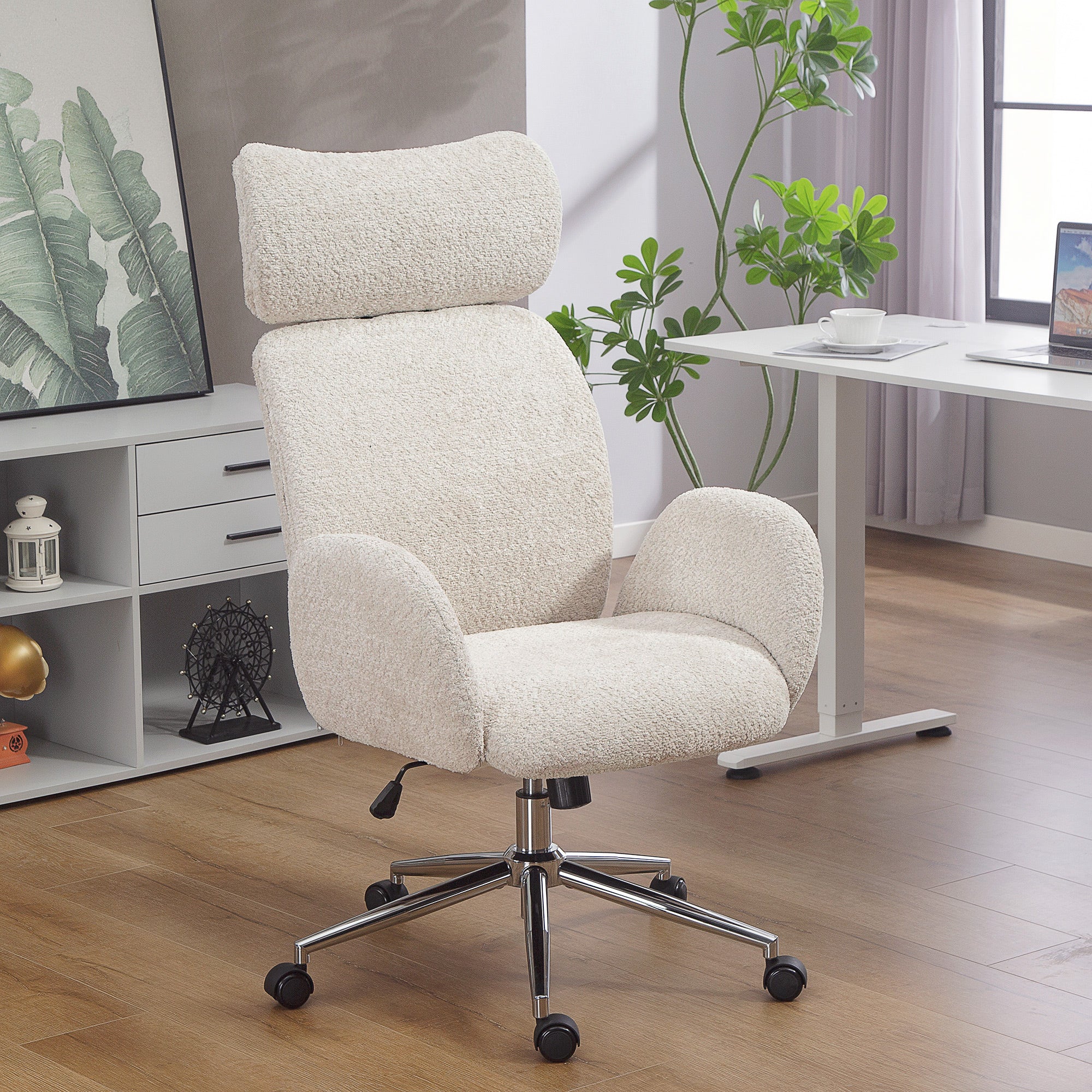 Ergonomic Office Chair, Swivel Desk Chair with Adjustable Height, Adjustable Headrest, Armrests, Tilt Function — Light Gray
