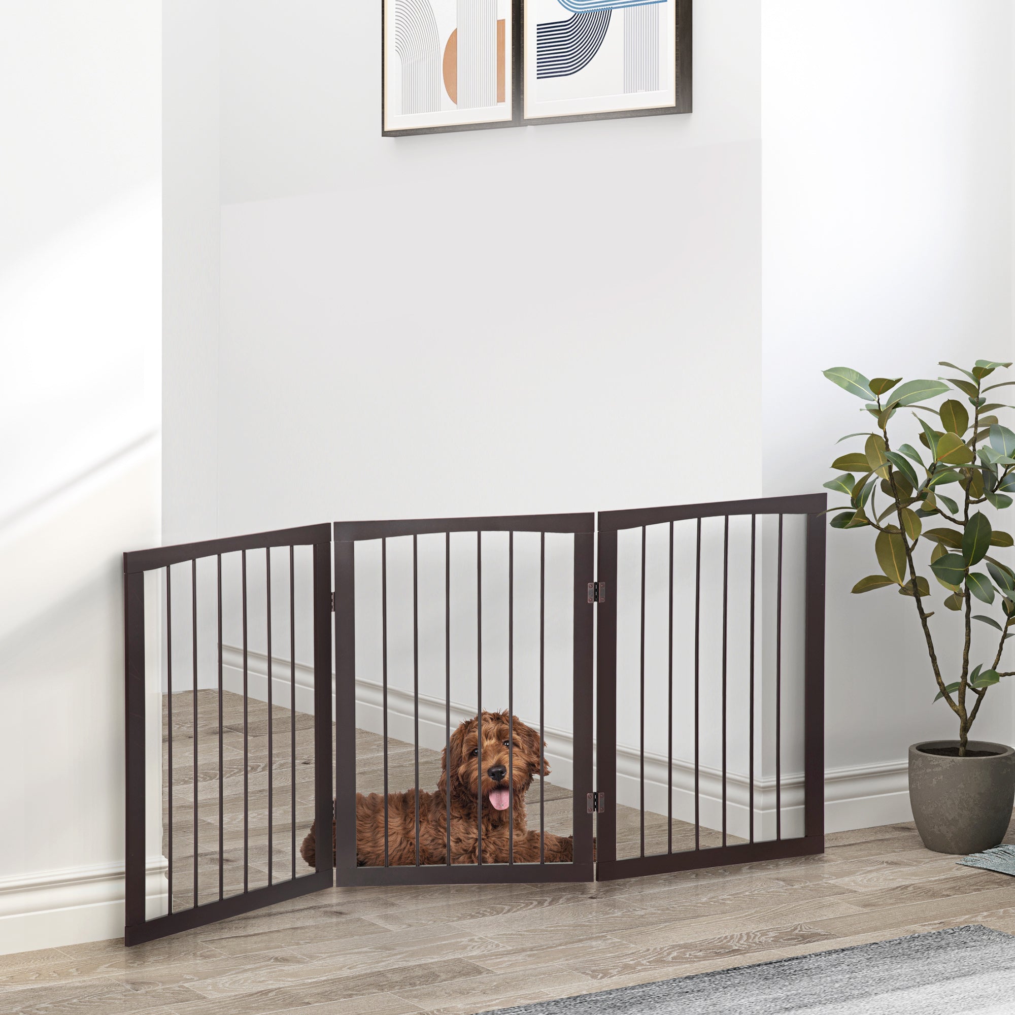 3-Panel Foldable Safety Barrier 160x76 cm Dark Brown Pet Protection Gate for Small Dogs for Doors Stairs Hallways