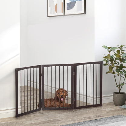 3-Panel Foldable Safety Barrier 160x76 cm Dark Brown Pet Protection Gate for Small Dogs for Doors Stairs Hallways