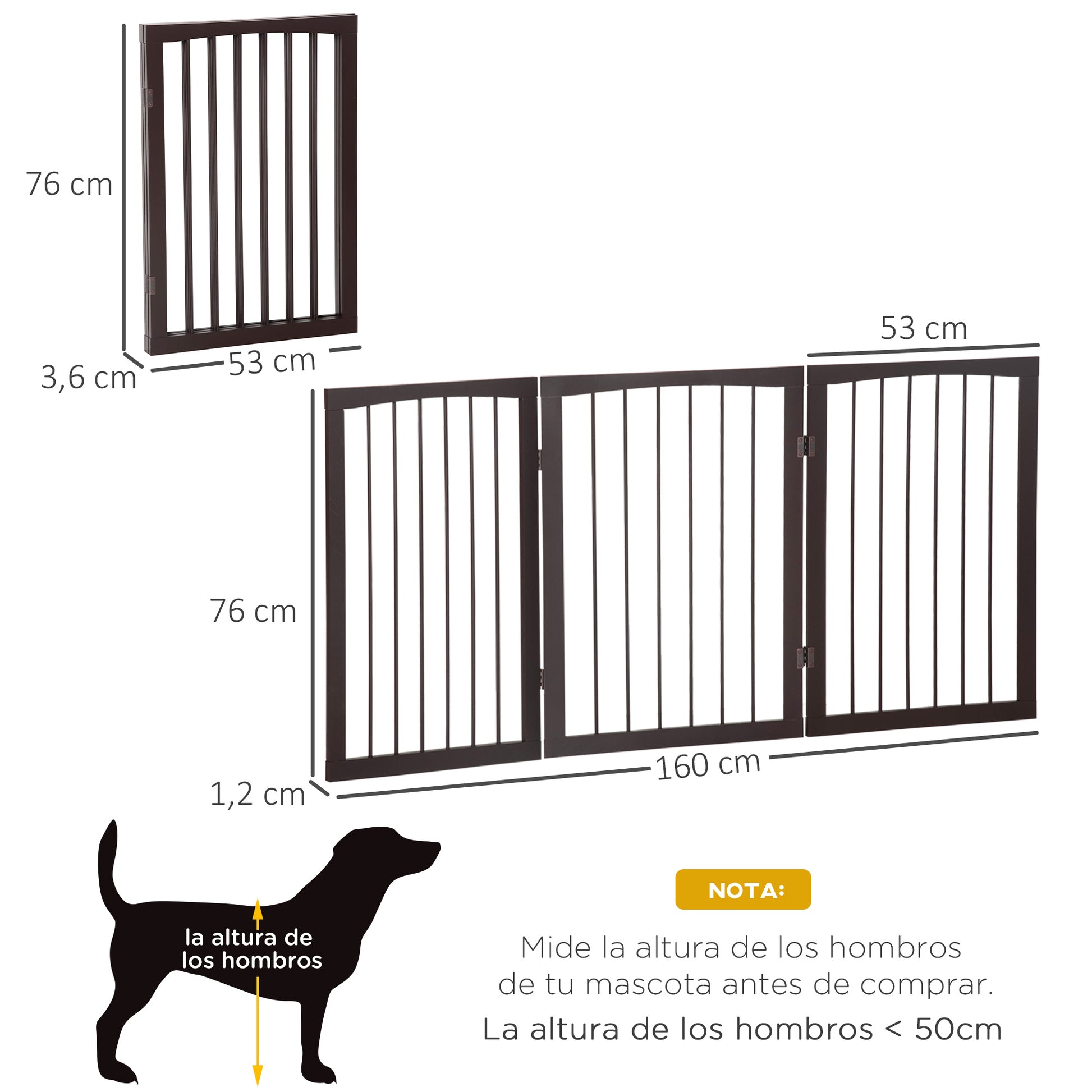 3-Panel Foldable Safety Barrier 160x76 cm Dark Brown Pet Protection Gate for Small Dogs for Doors Stairs Hallways