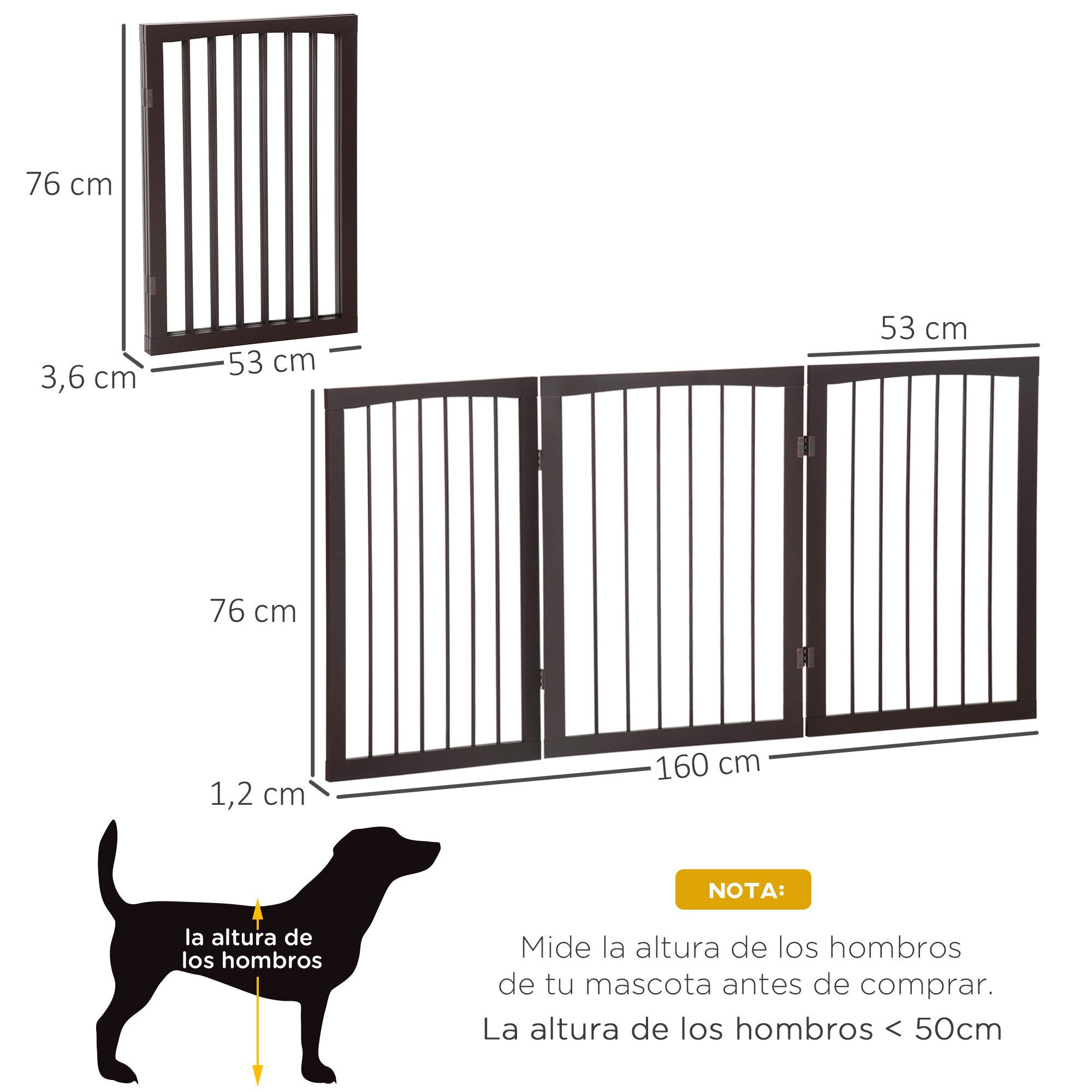 3-Panel Foldable Safety Barrier 160x76 cm Dark Brown Pet Protection Gate for Small Dogs for Doors Stairs Hallways
