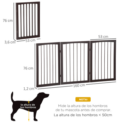 3-Panel Foldable Safety Barrier 160x76 cm Dark Brown Pet Protection Gate for Small Dogs for Doors Stairs Hallways