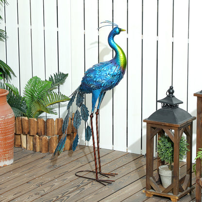 Metal Garden Peacock Statue, outdoor garden decoration, weather-resistant, for gardens, porches, terraces, 83H cm, multicolored