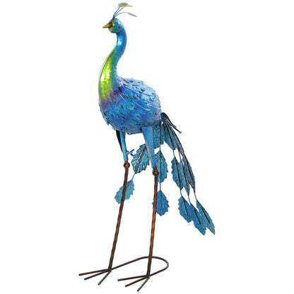 Metal Garden Peacock Statue, outdoor garden decoration, weather-resistant, for gardens, porches, terraces, 83H cm, multicolored