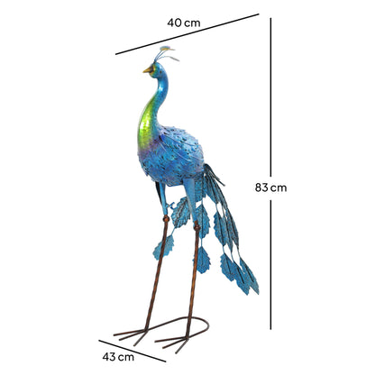 Metal Garden Peacock Statue, outdoor garden decoration, weather-resistant, for gardens, porches, terraces, 83H cm, multicolored