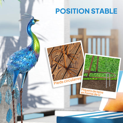 Metal Garden Peacock Statue, outdoor garden decoration, weather-resistant, for gardens, porches, terraces, 83H cm, multicolored