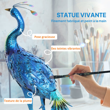 Metal Garden Peacock Statue, outdoor garden decoration, weather-resistant, for gardens, porches, terraces, 83H cm, multicolored