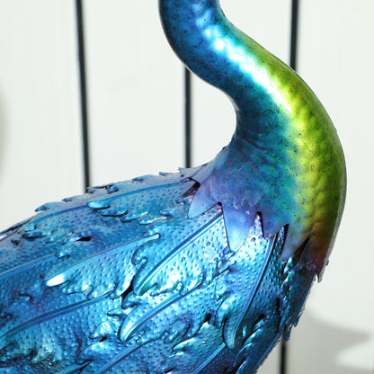 Metal Garden Peacock Statue, outdoor garden decoration, weather-resistant, for gardens, porches, terraces, 83H cm, multicolored