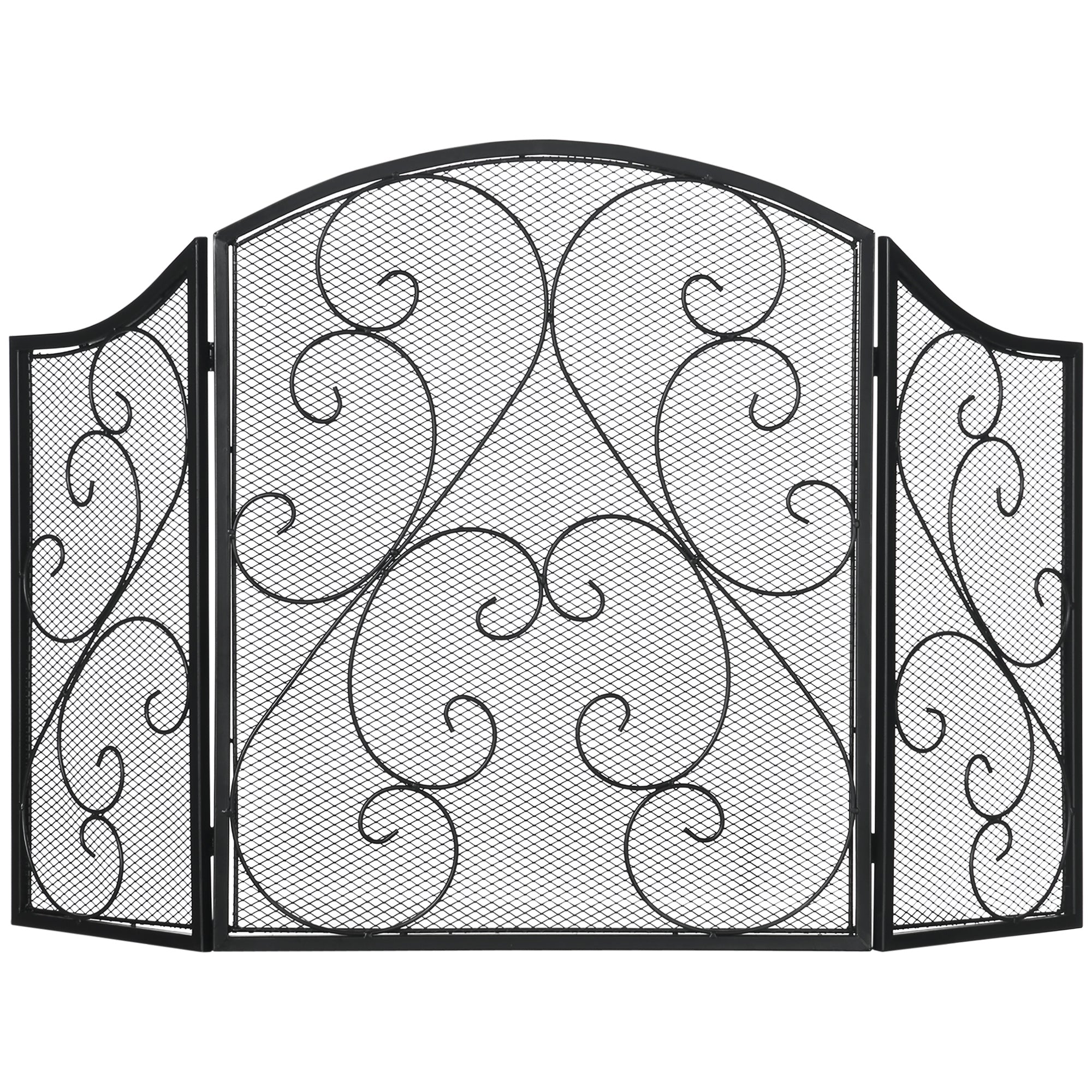 Fireplace Screen, Foldable Fire Guard with 3 Panels, Spark Protection Screen in Vintage Design for Living Room, Metal, Black 66 x 31 x 81 cm