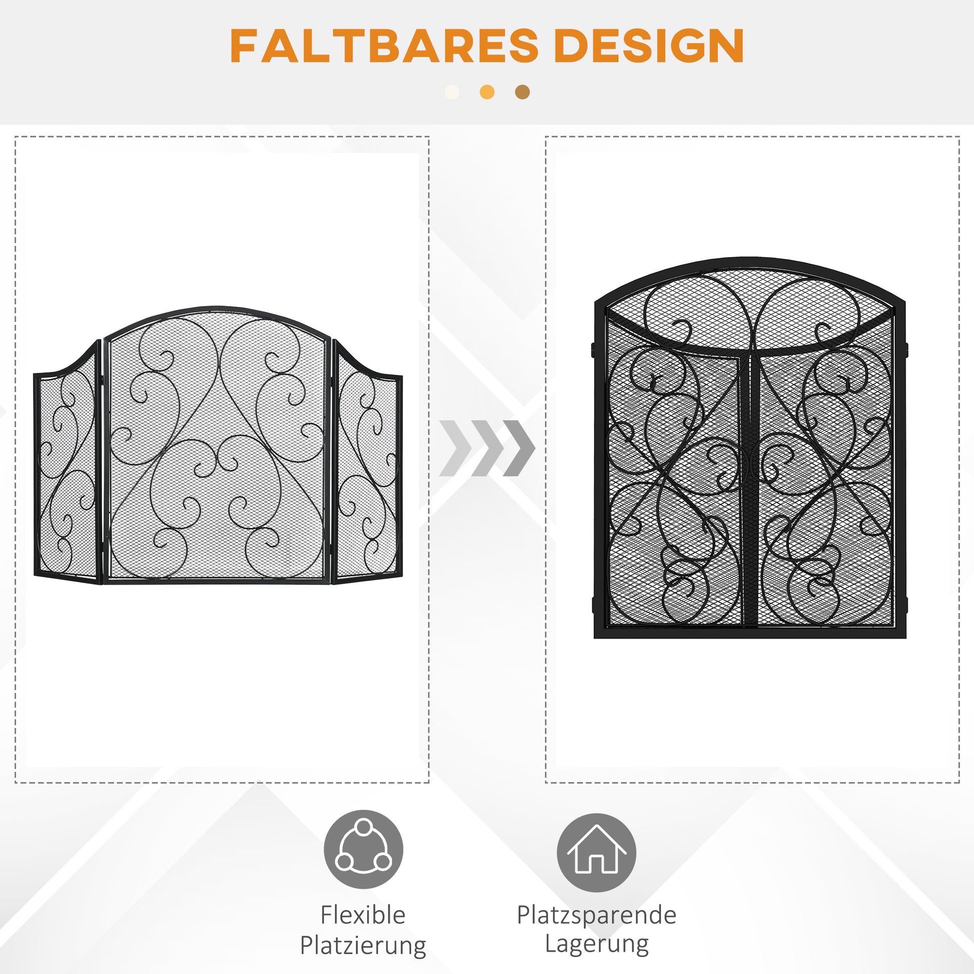 Fireplace Screen, Foldable Fire Guard with 3 Panels, Spark Protection Screen in Vintage Design for Living Room, Metal, Black 66 x 31 x 81 cm