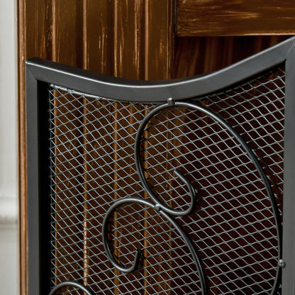 Fireplace Screen, Foldable Fire Guard with 3 Panels, Spark Protection Screen in Vintage Design for Living Room, Metal, Black 66 x 31 x 81 cm
