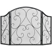 Fireplace Screen, Foldable Fire Guard with 3 Panels, Spark Protection Screen in Vintage Design for Living Room, Metal, Black 66 x 31 x 81 cm