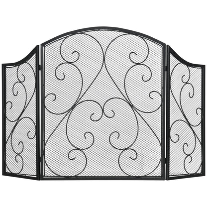 Fireplace Screen, Foldable Fire Guard with 3 Panels, Spark Protection Screen in Vintage Design for Living Room, Metal, Black 66 x 31 x 81 cm