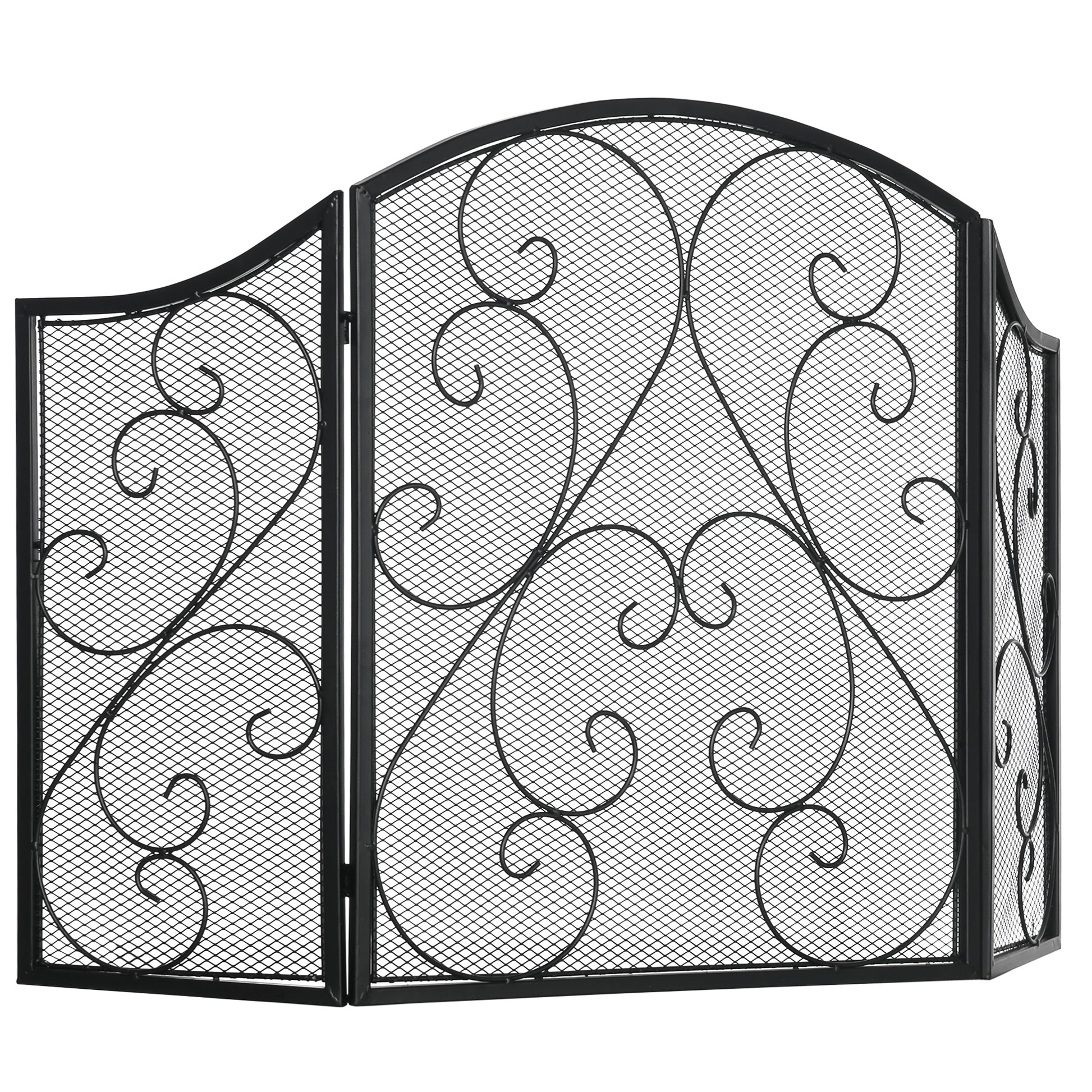 Fireplace Screen, Foldable Fire Guard with 3 Panels, Spark Protection Screen in Vintage Design for Living Room, Metal, Black 66 x 31 x 81 cm