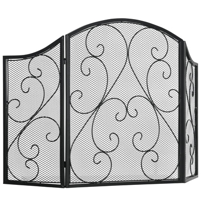 Fireplace Screen, Foldable Fire Guard with 3 Panels, Spark Protection Screen in Vintage Design for Living Room, Metal, Black 66 x 31 x 81 cm