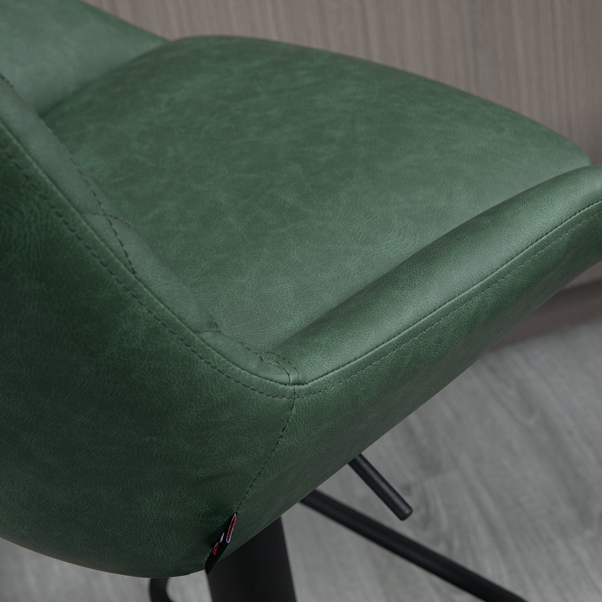 Set of 2 faux leather bar stools, bar chairs, high stools, height adjustable, 360° swivel, with backrest and footrest, steel frame, dark green
