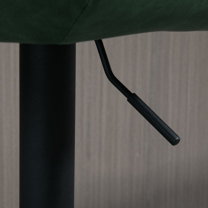 Set of 2 faux leather bar stools, bar chairs, high stools, height adjustable, 360° swivel, with backrest and footrest, steel frame, dark green