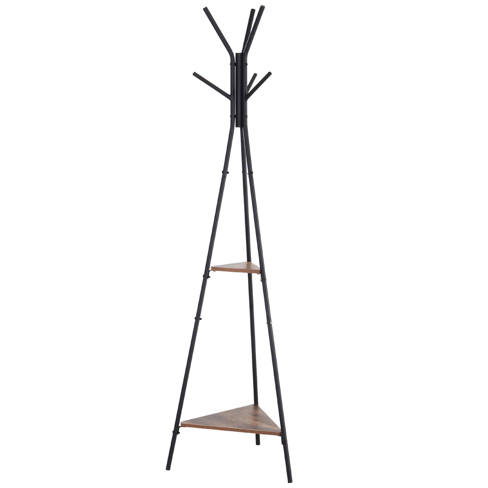 Metal Coat Rack Tree-Shaped Coat Rack for Hanging Clothes Bags Hat 6 Hooks with 2 Shelves 32.5x45.5x182cm